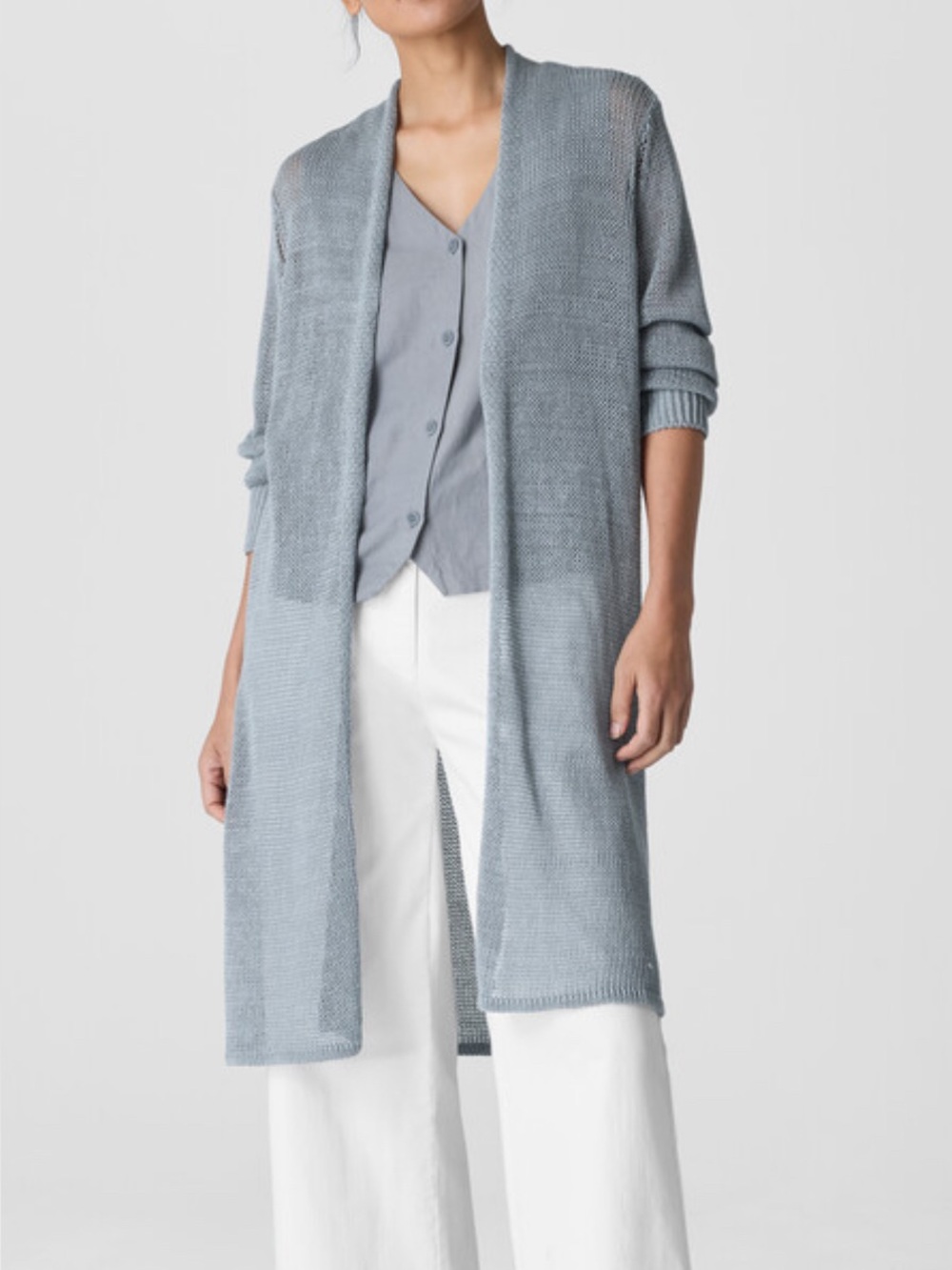 Eileen Fisher Linen/Organic Cotton Blend Open Front Cardigan Size Medium